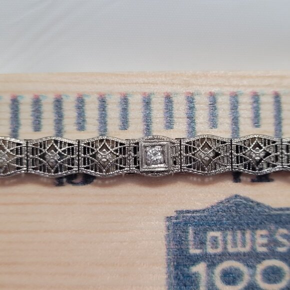 Art Deco Diamond Amethyst Filigree Antique Bracelet 10k White Gold Price is Firm - Picture 13 of 16